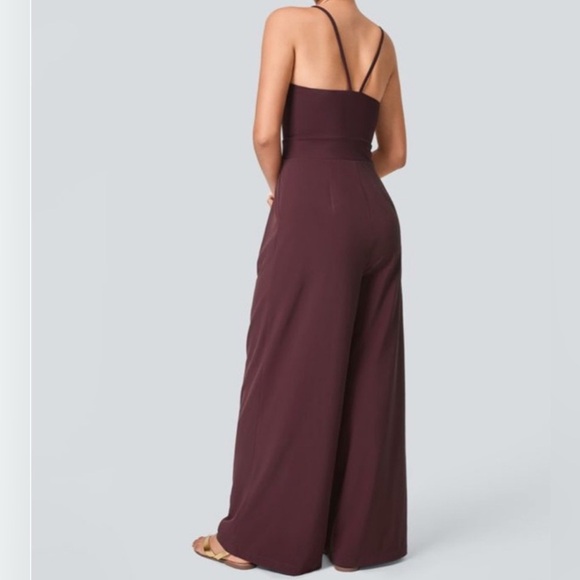 Halara Breezeful Backless Wide Leg Jumpsuit Amaranth Burgundy size Large - Picture 2 of 11